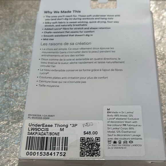 Lululemon UnderEase Mid Rise Thong Underwear 3 Pack size Medium NWT - Picture 6 of 6